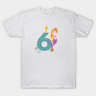 Cute little mermaid six birthday T-Shirt